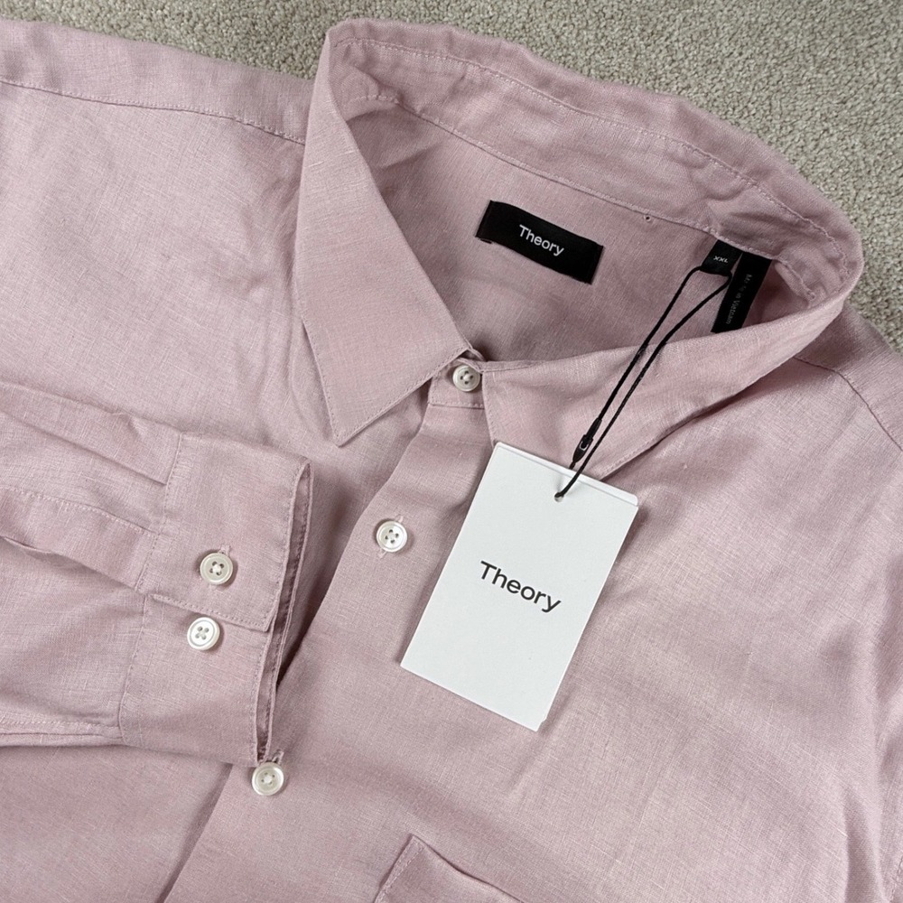 Theory Irving PA Shirt Mens XXL Viola Pink Precise Linen 2 Long Sleeve New